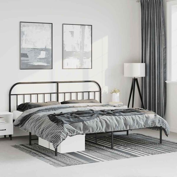 vidaXL Metal Bed Frame without Mattress with Headboard Black 183x213cm