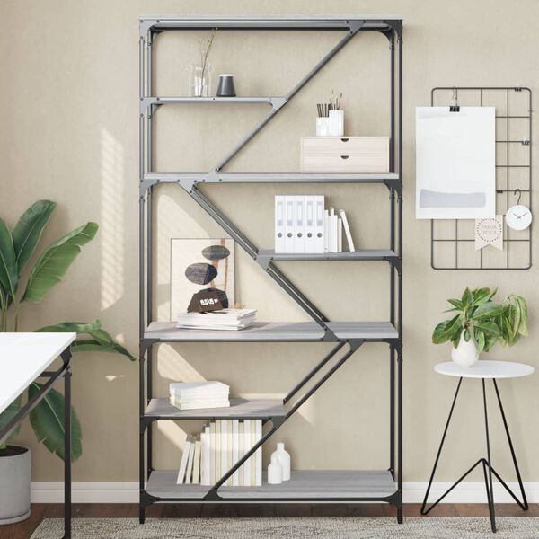 vidaXL Bookshelf Grey Sonoma 91x36x176 cm Engineered Wood and Steel