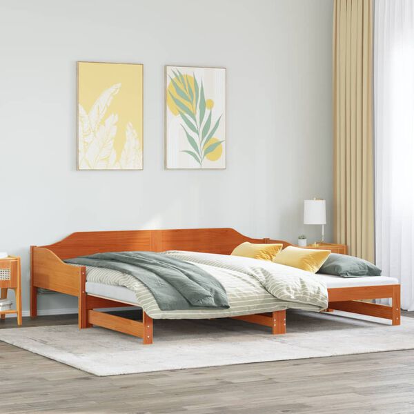 vidaXL Daybed with Trundle without Mattress Wax Brown 90x190 cm Single Solid Wood