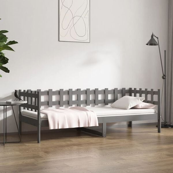 vidaXL Day Bed without Mattress Grey 90x200 cm Solid Wood Pine