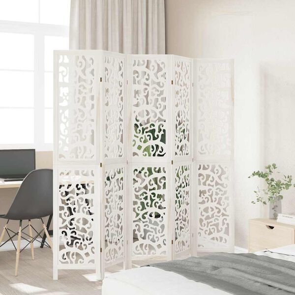 vidaXL Room Divider 5 Panels White Solid Wood Paulownia