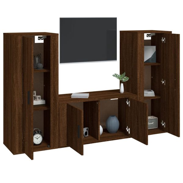 vidaXL 3 Piece TV Cabinet Set Brown Oak Engineered Wood