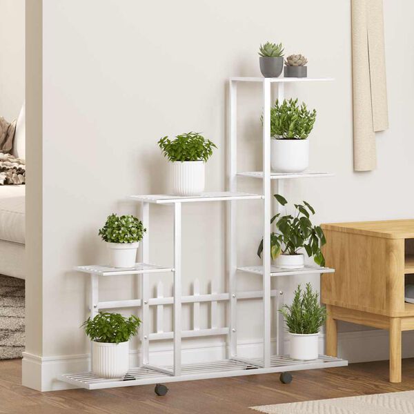 vidaXL Flower Stand with Wheel 94.5x25x92.5 cm White Metal