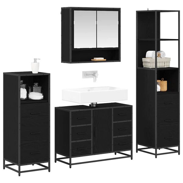 vidaXL Bathroom Furniture Set 4 pcs Black Oak Engineered Wood