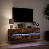 vidaXL TV Wall Cabinet with LED Lights Smoked Oak 130x31x45 cm