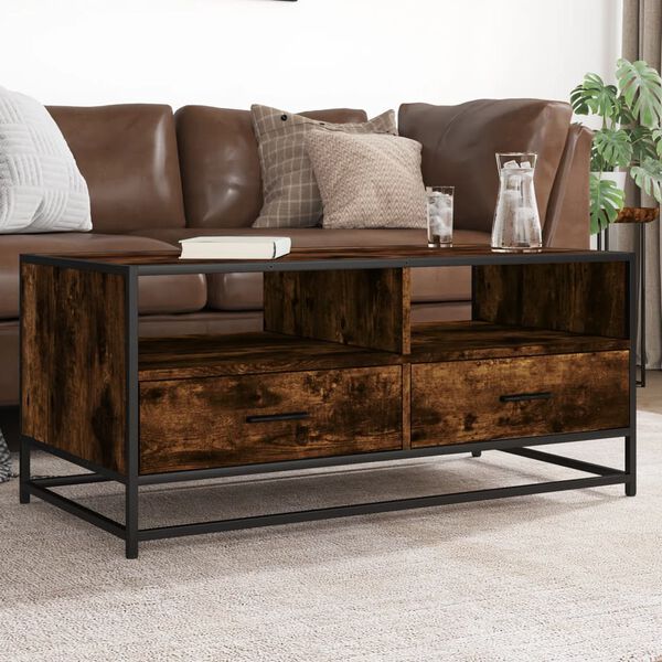 vidaXL Coffee Table Smoked Oak 100x50x45 cm Engineered Wood and Metal