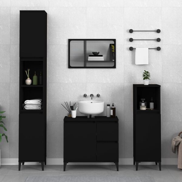 vidaXL 3 Piece Bathroom Furniture Set Black Engineered Wood