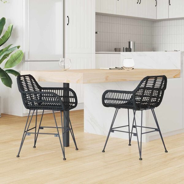 vidaXL Dining Chair 2 pcs Black 55 x 50 x 74 cm Rattan and Iron