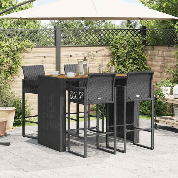 vidaXL 5 Piece Garden Bar Set without Cushions Black Poly Rattan Acacia