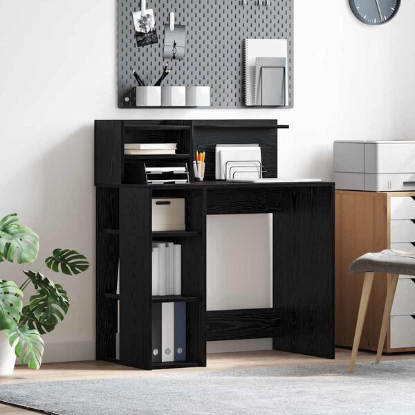 vidaXL Desk with Shelf Black Oak 90 x 48 x 101.5 cm Engineered Wood