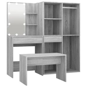 vidaXL Dressing Table Set with LED Grey Sonoma Engineered Wood