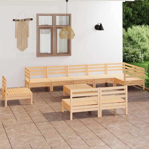 vidaXL 10 Piece Garden Lounge Set Solid Wood Pine