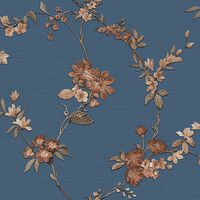 DUTCH WALLCOVERINGS Wallpaper Flower Dark Blue and Bronze