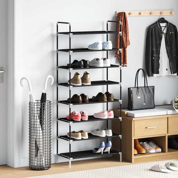 vidaXL Shoe Rack with 8 Shelves Metal and Non-woven Fabric Black