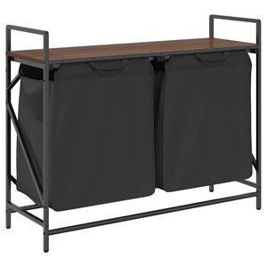 vidaXL Laundry Basket 2 Compartments with Shelf Brown Oak