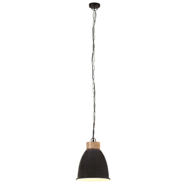 vidaXL Industrial Hanging Lamp Black Iron & Solid Wood 23 cm E27