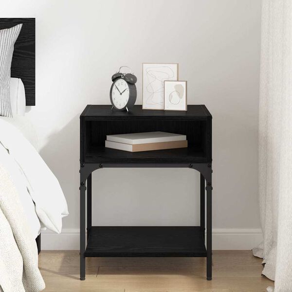 vidaXL Bedside Table Black Oak 40 x 40 x 50 cm Engineered Wood