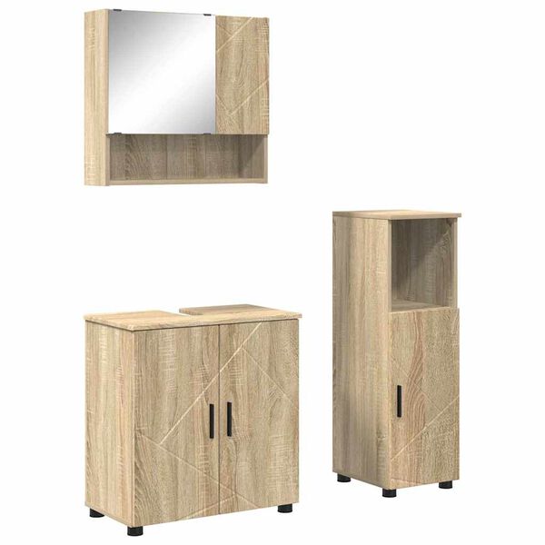 vidaXL Bathroom Furniture Set 3 pcs Sonoma Oak Engineered wood & Metal