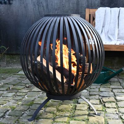 Esschert Design Fire Pit Ball Stripes Black Carbon Steel FF400