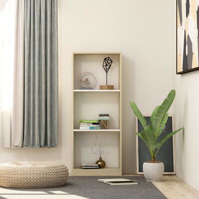 vidaXL 3-Tier Book Cabinet White and Sonoma Oak 40x24x108 cm Engineered Wood
