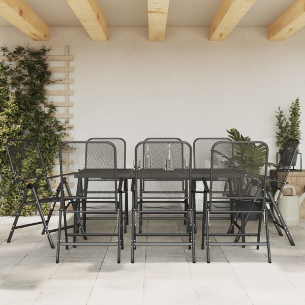 vidaXL 9 Piece Garden Dining Set Anthracite Metal Mesh