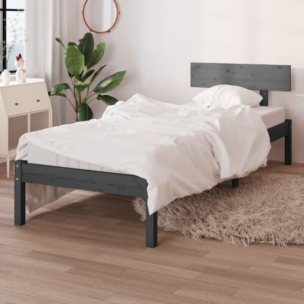 vidaXL Bed Frame without Mattress Grey Solid Wood Pine Single