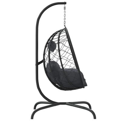 vidaXL Hanging Egg Chair with Cushion Anthracite Poly Rattan&Steel