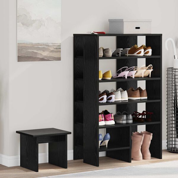 vidaXL Shoe Cabinet with Shelf 2 pcs Black Oak Engineered Wood