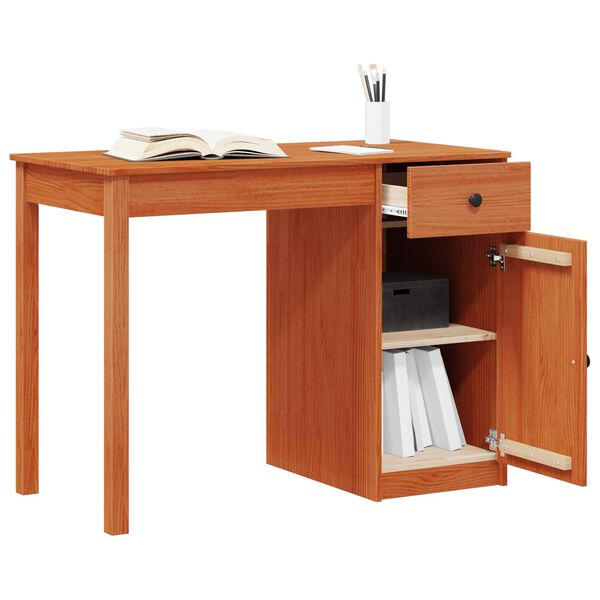 vidaXL Desk with Drawer Wax Brown 100 x 50 x 74 cm Solid Pine Wood