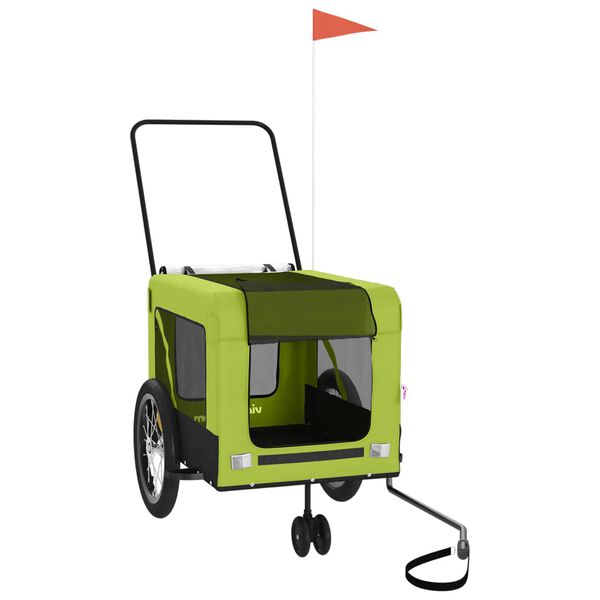 vidaXL Pet Bike Trailer Green and Black Oxford Fabric and Iron