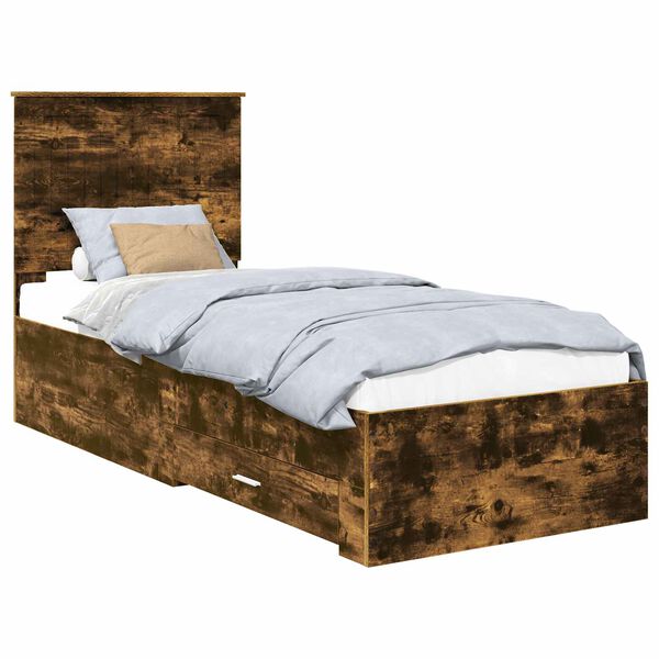 vidaXL Bed Frame Smoked Oak and Silver 70 x 190 cm Engineered Wood