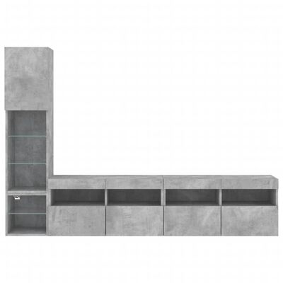 vidaXL 4 Piece TV Wall Units with LED Concrete Grey Engineered Wood