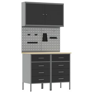 vidaXL Work Cabinet with Drawer 5 pcs Black Engineered Wood and Steel
