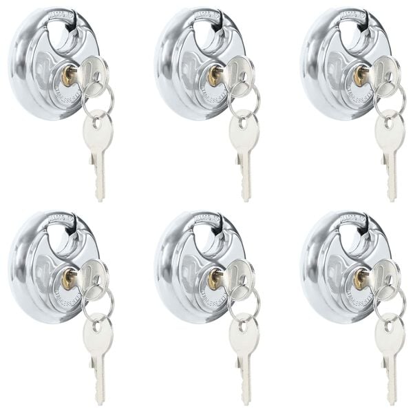 vidaXL Discus Locks with Keys 6 pcs Silver 6 x 2.3 x 6 cm