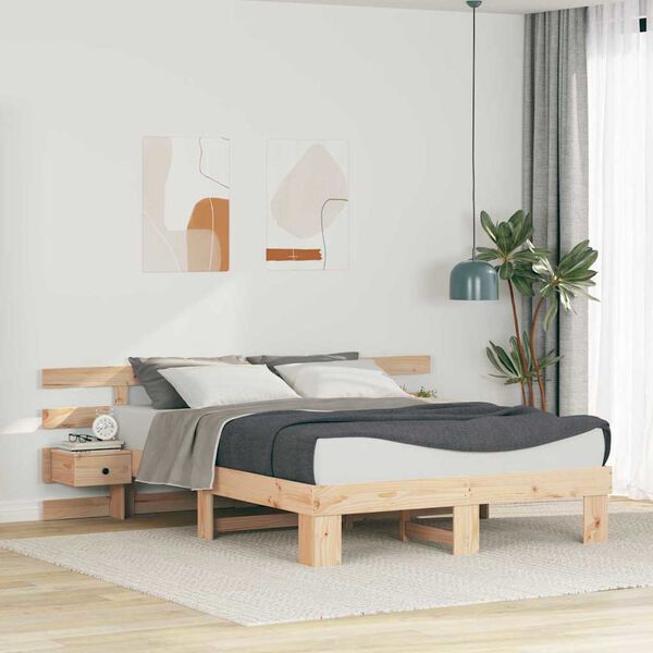 vidaXL Bed Frame with Headboard Brown 150 x 200 cm Solid Pine Wood