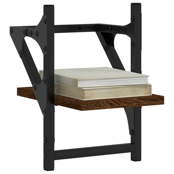 vidaXL Wall Shelves with Bars 2 pcs Brown Oak 20x25x30 cm