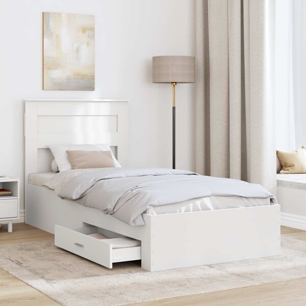 vidaXL Bed Frame Manual White and Silver 75 x 190 cm Engineered Wood