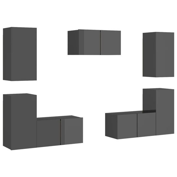 vidaXL 7 Piece TV Cabinet Set High Gloss Grey Engineered Wood