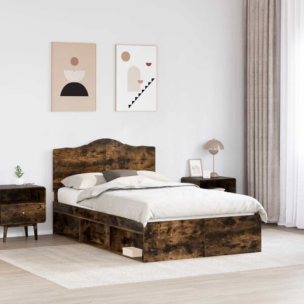 vidaXL Bed Frame Smoked Oak 120 x 190 cm Solid Pine Wood