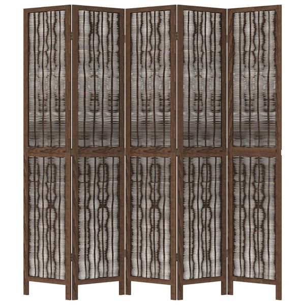 vidaXL Room Divider 5 Panels Dark Brown Solid Wood Paulownia