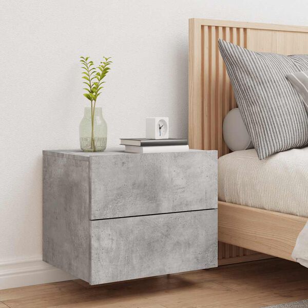 vidaXL Wall-mounted Bedside Cabinet with LED Lights Concrete Gery