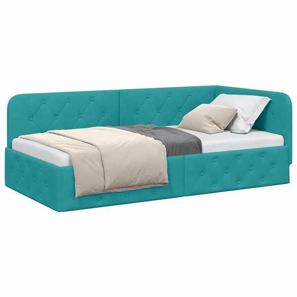 vidaXL Corner Bed Frame with Headboard Turquoise 90 x 200 cm Velvet