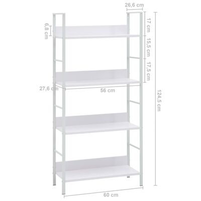 vidaXL 4-Layer Book Shelf White 60x27.6x124.5 cm Engineered Wood