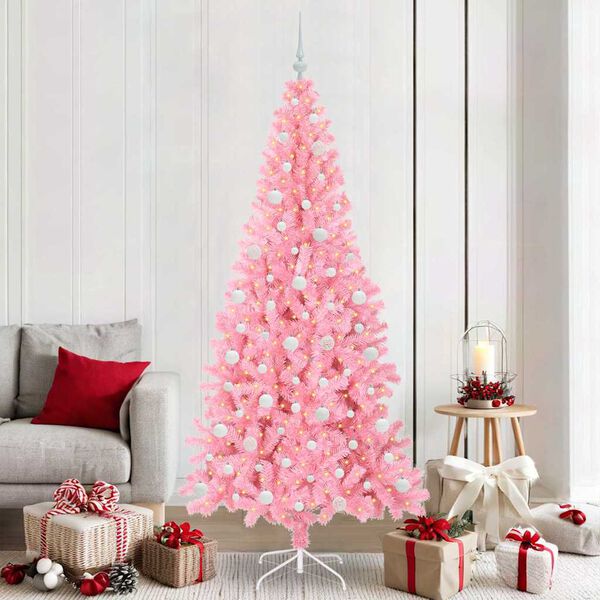 vidaXL Christmas Tree with 300 LEDs with Stand Pink 210 cm PVC