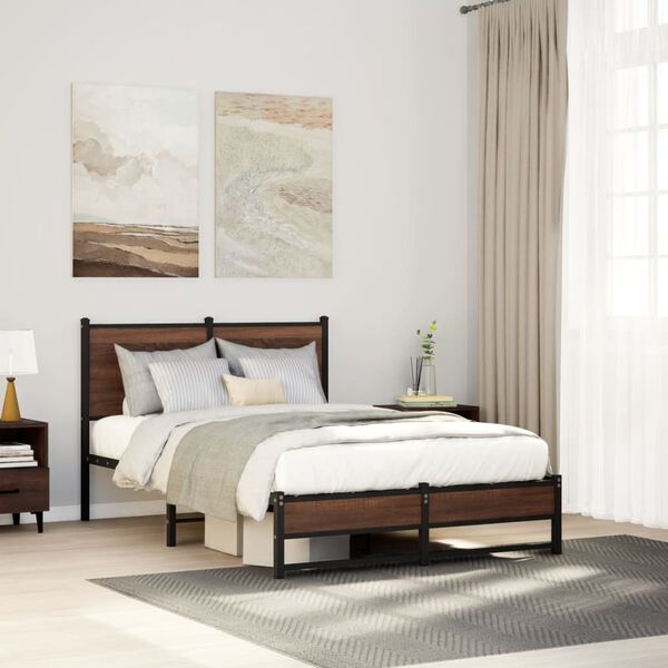 vidaXL Metal Bed Frame without Mattress Brown Oak 120x200 cm