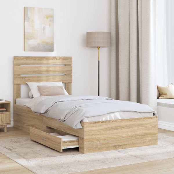 vidaXL Bed Frame Sonoma Oak and Silver 75 x 190 cm Engineered Wood
