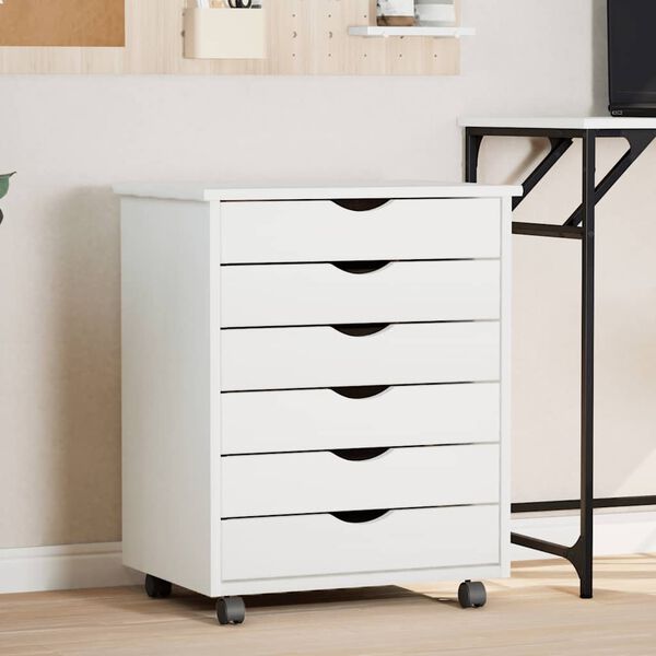 vidaXL Rolling Cabinet with Drawers MOSS White Solid Wood Pine