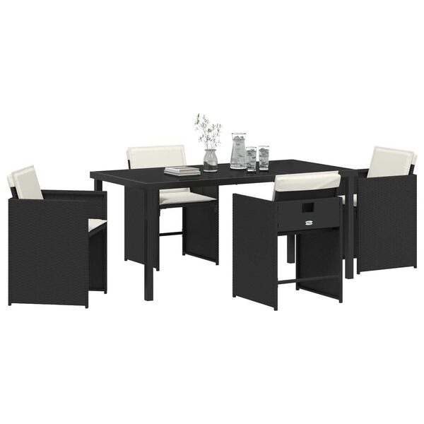 vidaXL Garden Dining Set with Cushion 5 pcs Black Poly Rattan