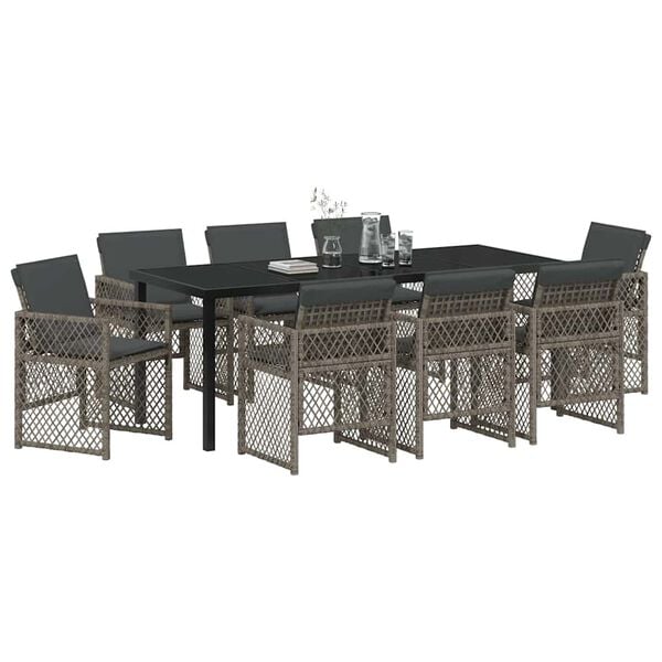 vidaXL Garden Dining Set 9 pcs Grey Poly Rattan