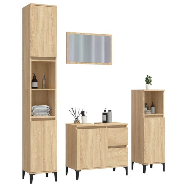 vidaXL 4 Piece Bathroom Furniture Set Sonoma Oak Engineered Wood